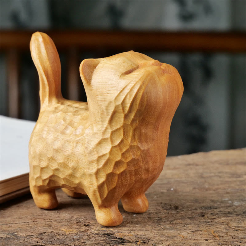 Grüne Sandelholzkatze, 9,5 cm, Zen-Dekor für Schutz und Ruhe