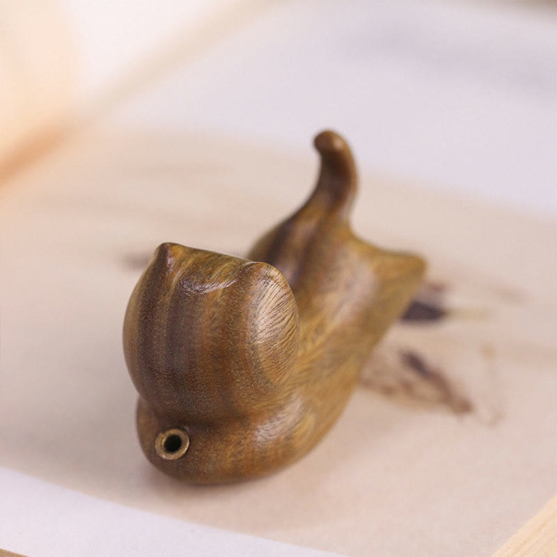 Räuchergefäß in Katzenform aus grünem Sandelholz, 5,6 cm, beruhigende Dekoration