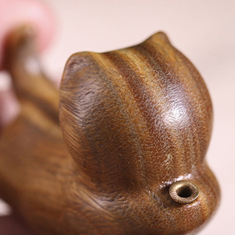 Räuchergefäß in Katzenform aus grünem Sandelholz, 5,6 cm, beruhigende Dekoration