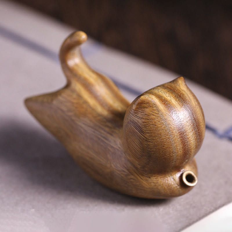 Räuchergefäß in Katzenform aus grünem Sandelholz, 5,6 cm, beruhigende Dekoration
