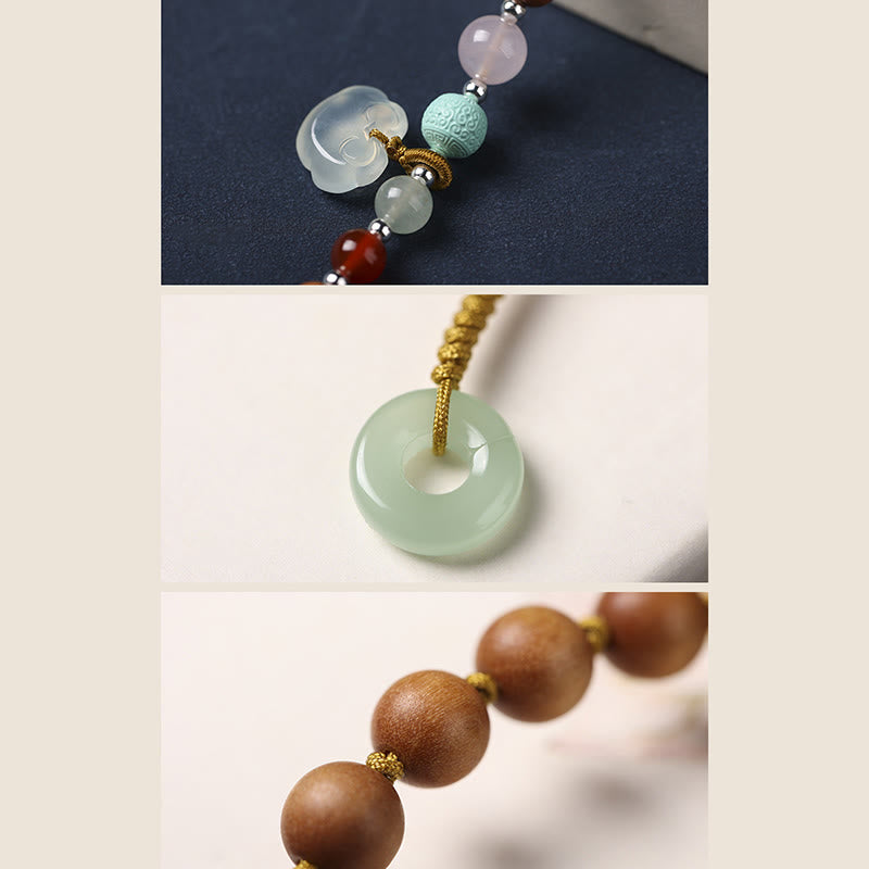 Grünes Sandelholz-Chalcedon-Armband mit Peace-Schnalle