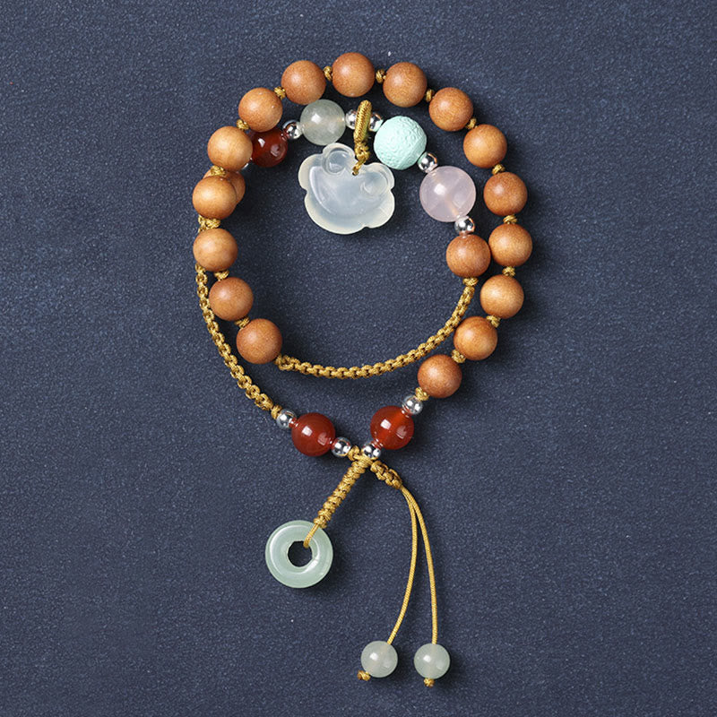 Grünes Sandelholz-Chalcedon-Armband mit Peace-Schnalle