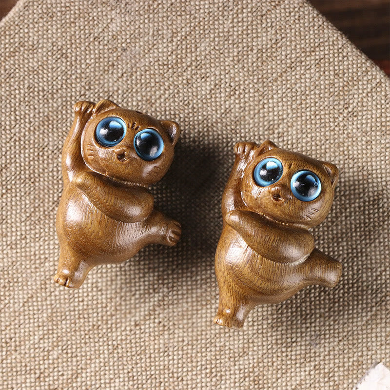 Tanzende Katzenfigur aus grünem Sandelholz, 3,7 cm, positive Energie