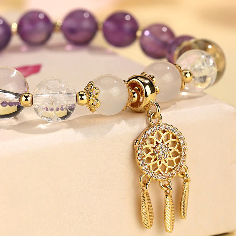 Grünes Erdbeerquarz-Amethyst-Traumfänger-Heilarmband