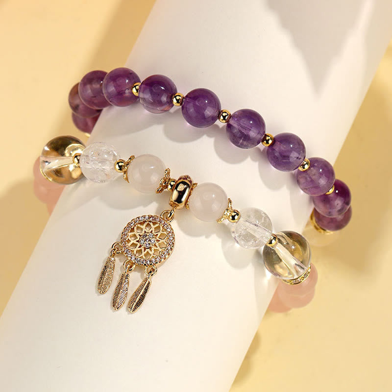 Grünes Erdbeerquarz-Amethyst-Traumfänger-Heilarmband