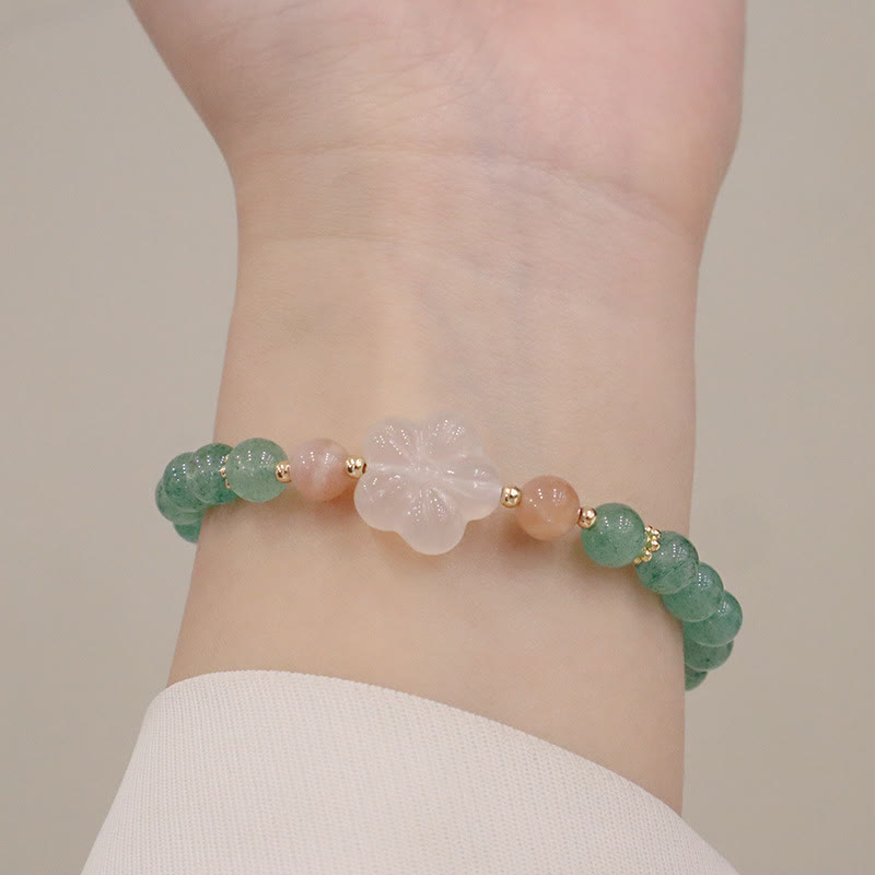 Grünes Erdbeerquarz-Chalcedon-Blumen-Dankbarkeitsarmband