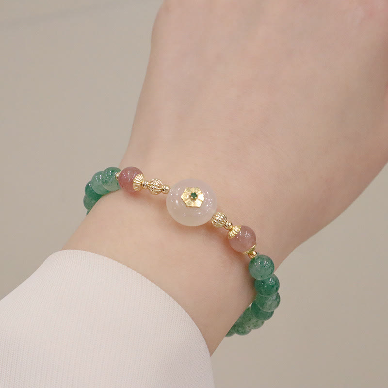 Grünes Erdbeerquarz-Chalcedon-Blumen-Dankbarkeitsarmband