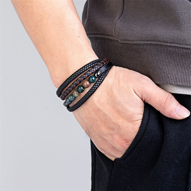 Grünes Tigerauge 16–18 cm Positives Lederarmband