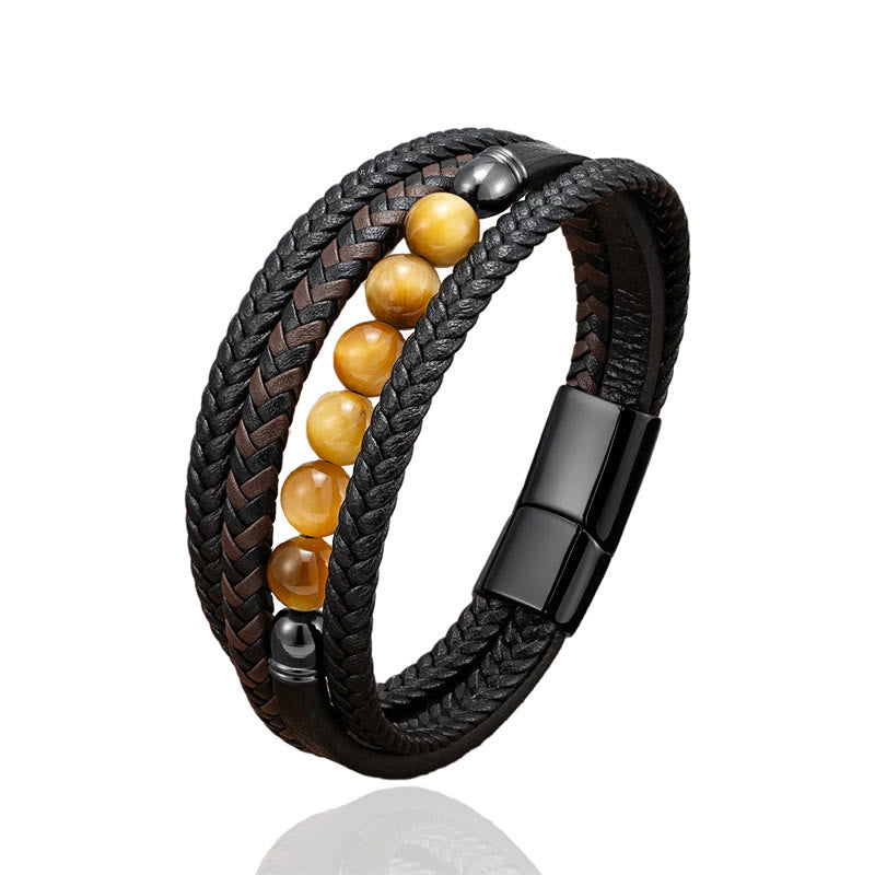 Grünes Tigerauge 16–18 cm Positives Lederarmband