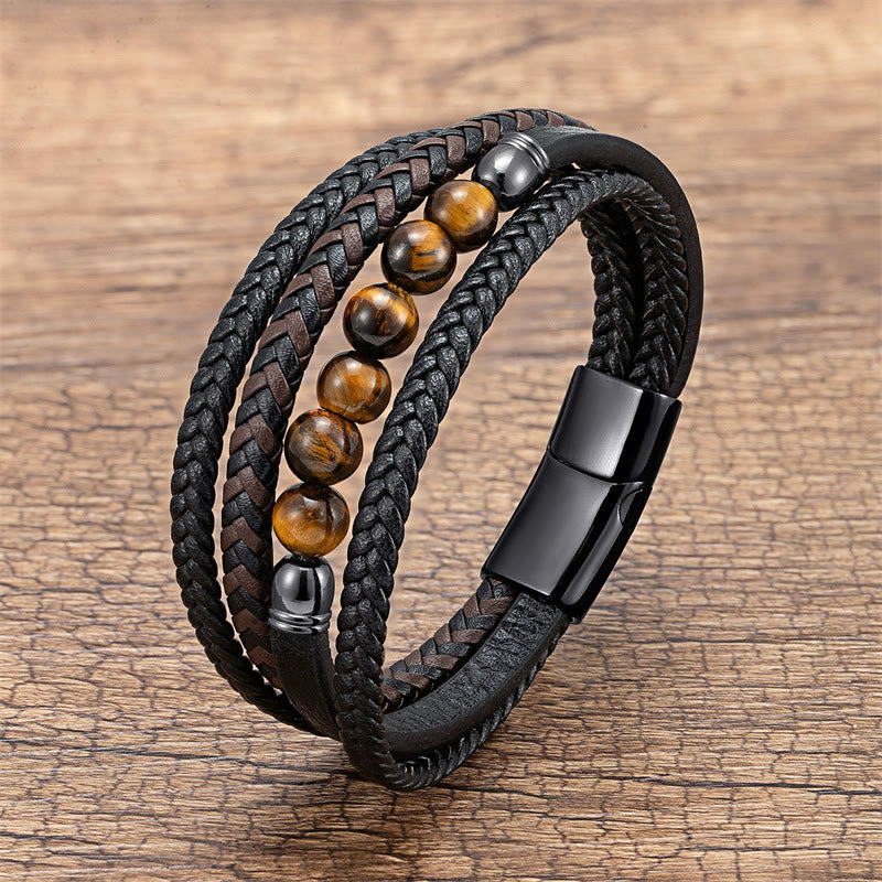 Grünes Tigerauge 16–18 cm Positives Lederarmband