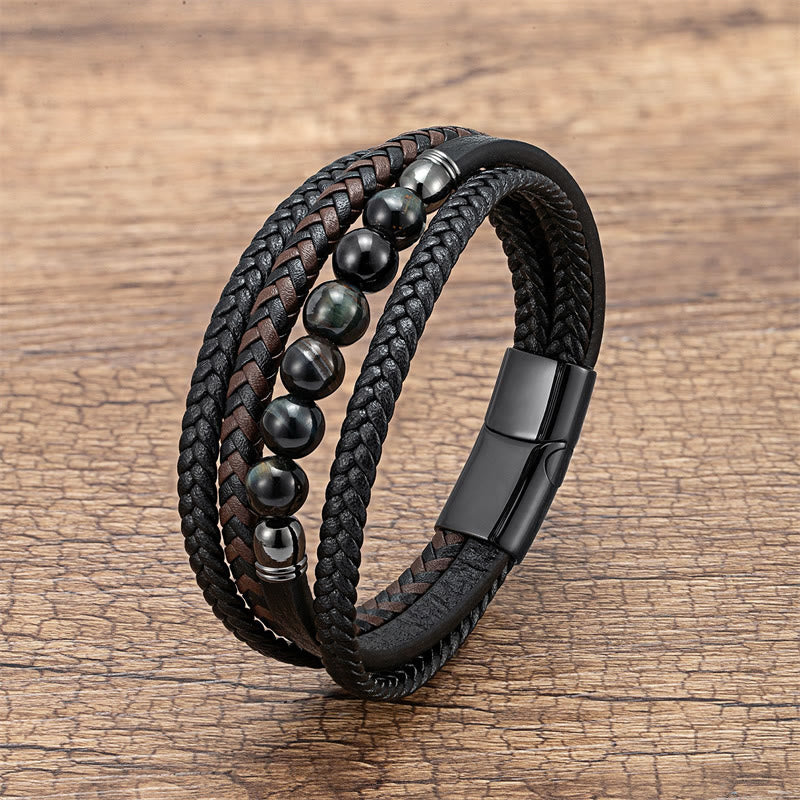 Grünes Tigerauge 16–18 cm Positives Lederarmband