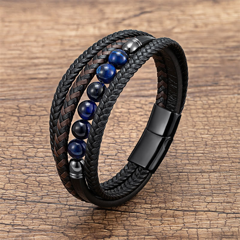 Grünes Tigerauge 16–18 cm Positives Lederarmband