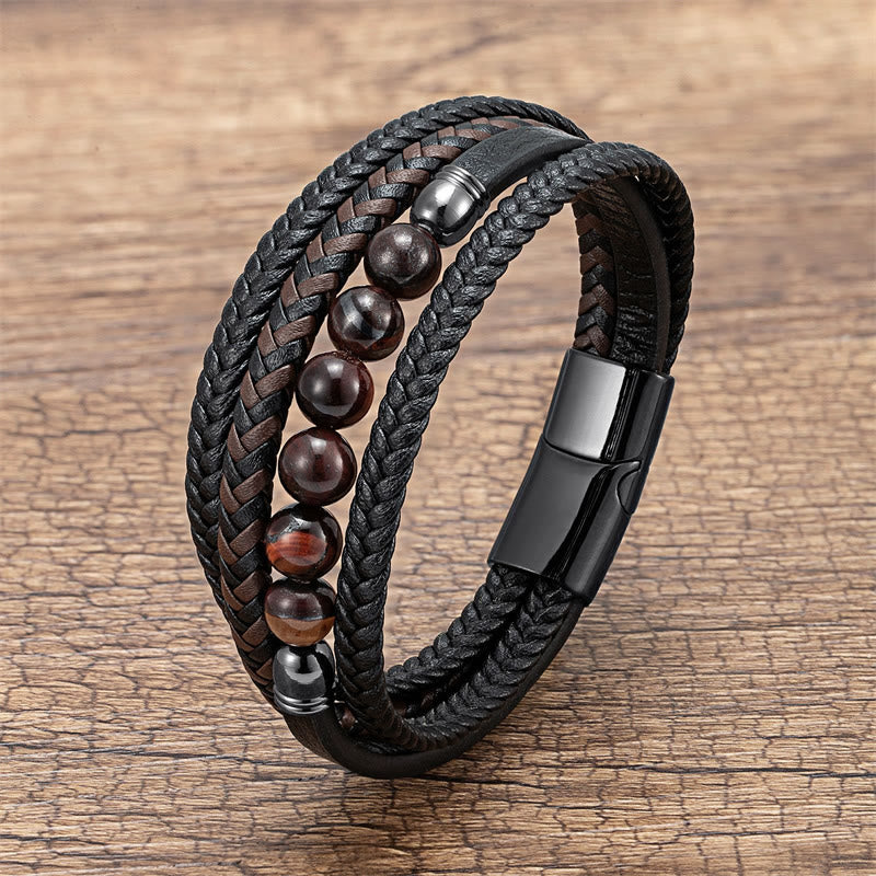 Grünes Tigerauge 16–18 cm Positives Lederarmband