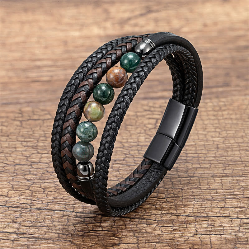 Grünes Tigerauge 16–18 cm Positives Lederarmband