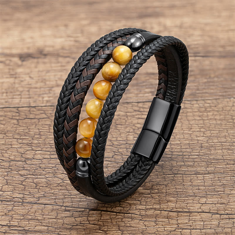 Grünes Tigerauge 16–18 cm Positives Lederarmband