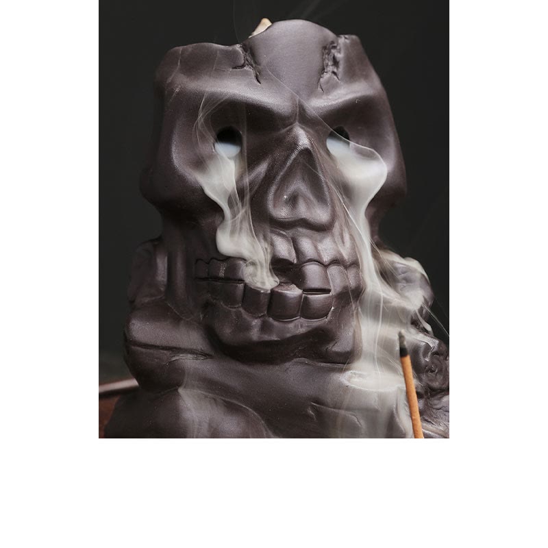 Räuchergefäß aus violettem Ton mit Totenkopf-Motiv für Halloween, 11,3 cm