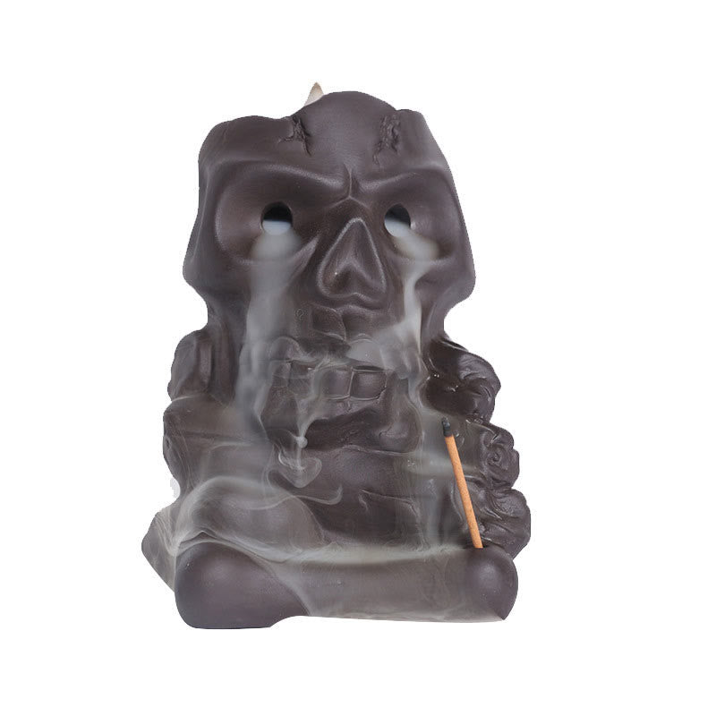 Räuchergefäß aus violettem Ton mit Totenkopf-Motiv für Halloween, 11,3 cm