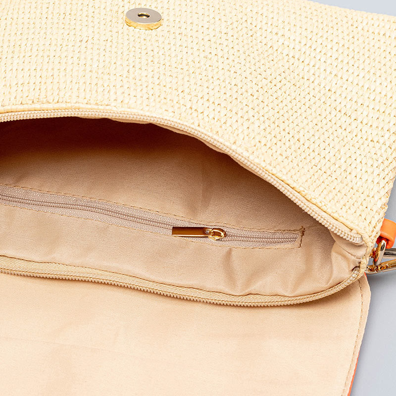 Hamsa-Umhängetasche aus Stroh mit Elefanten- und Blumendesign