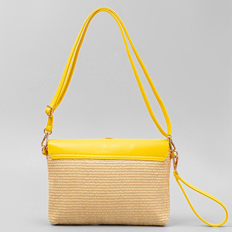 Hamsa-Umhängetasche aus Stroh mit Elefanten- und Blumendesign