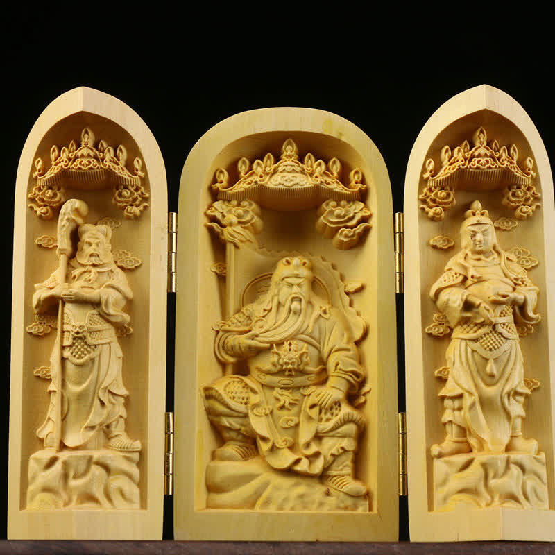 Handgeschnitzter Buchsbaum-Gelassenheitsaltar | Tragbarer Gebetsaltar