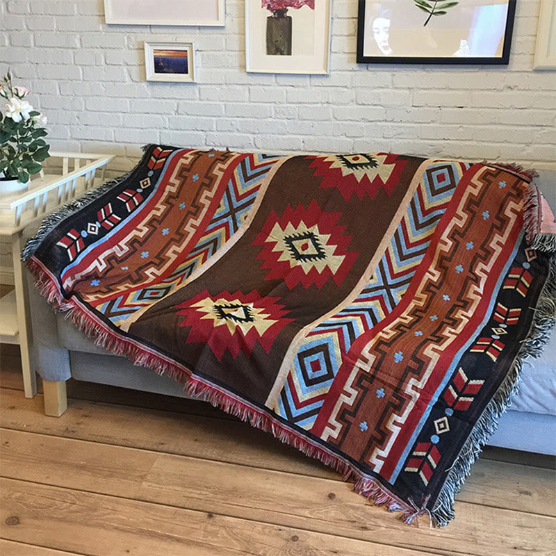 Handgefärbte tibetische geometrische Decke | Zen Decor Comfort