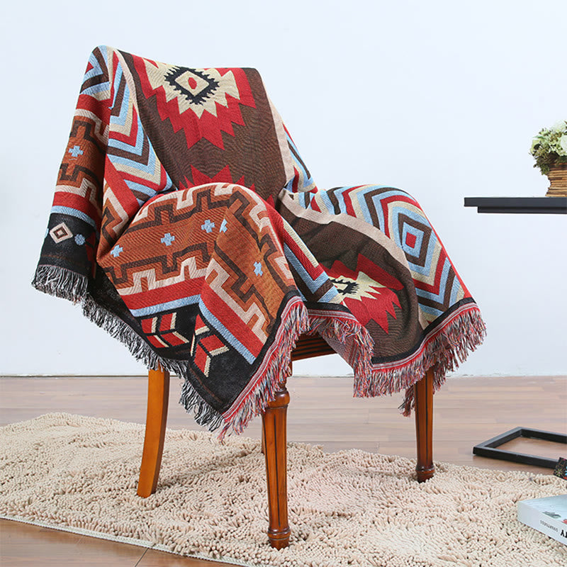 Handgefärbte tibetische geometrische Decke | Zen Decor Comfort