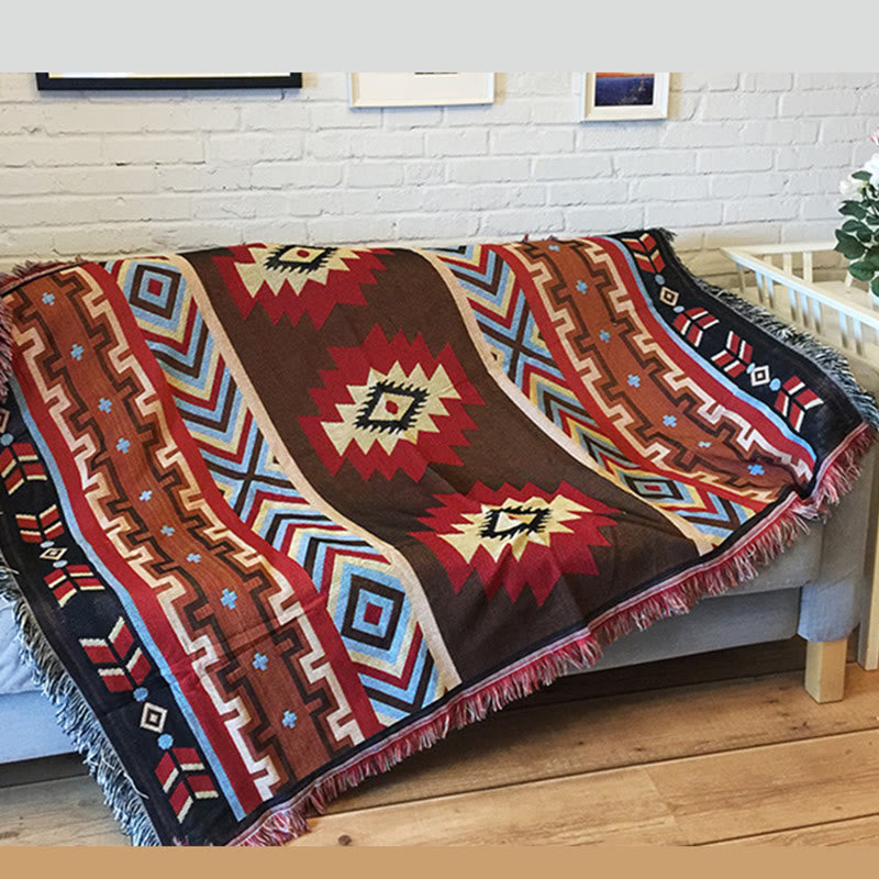 Handgefärbte tibetische geometrische Decke | Zen Decor Comfort