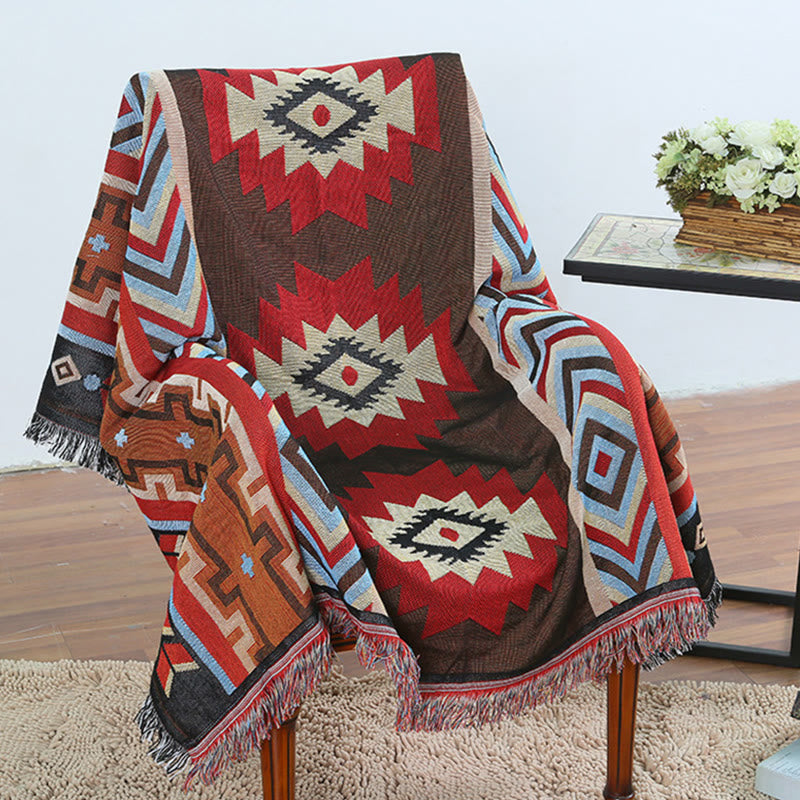 Handgefärbte tibetische geometrische Decke | Zen Decor Comfort