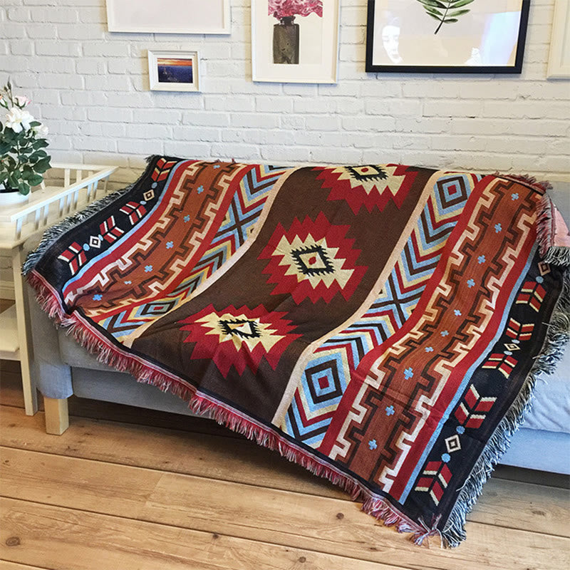 Handgefärbte tibetische geometrische Decke | Zen Decor Comfort