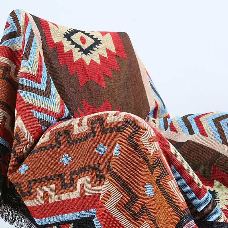 Handgefärbte tibetische geometrische Decke | Zen Decor Comfort