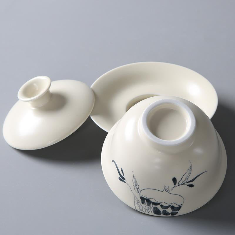 Handbemalte Keramik-Gaiwan-Teetasse mit Deckel, 200 ml | Zen-Dekor