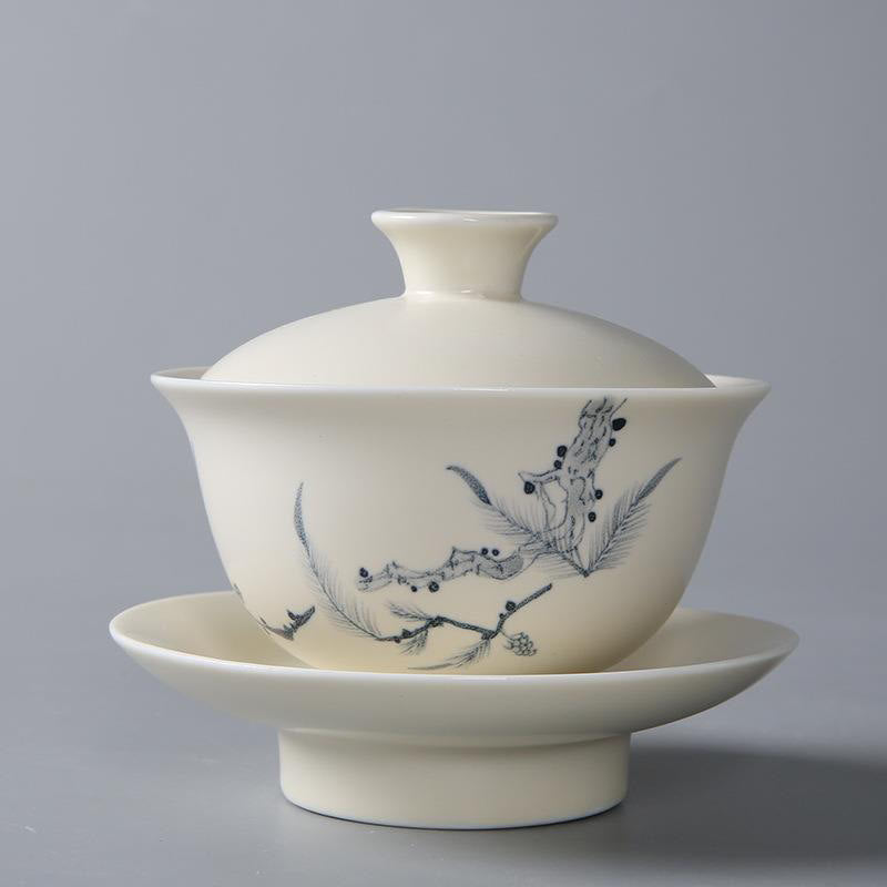Handbemalte Keramik-Gaiwan-Teetasse mit Deckel, 200 ml | Zen-Dekor