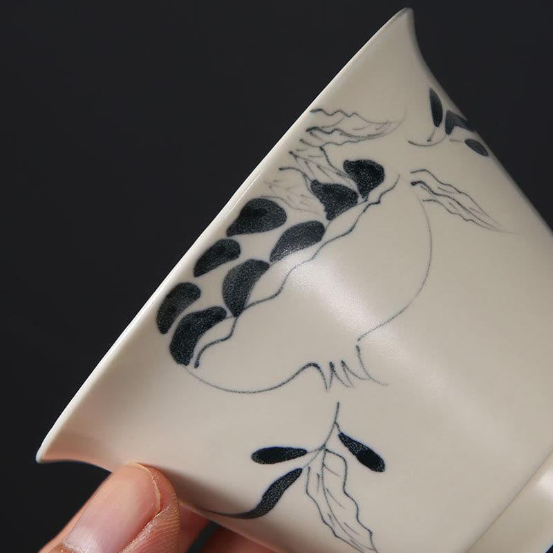 Handbemalte Keramik-Gaiwan-Teetasse mit Deckel, 200 ml | Zen-Dekor