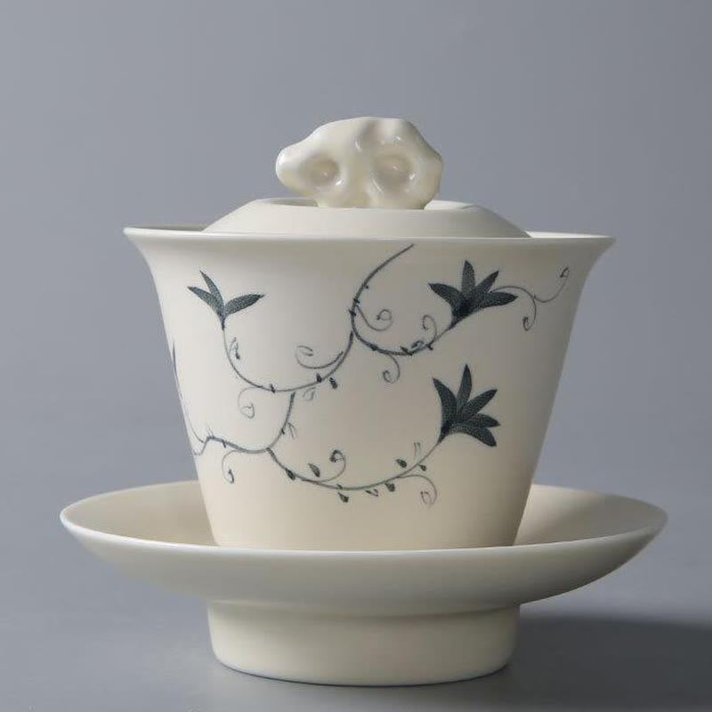 Handbemalte Keramik-Gaiwan-Teetasse mit Deckel, 200 ml | Zen-Dekor