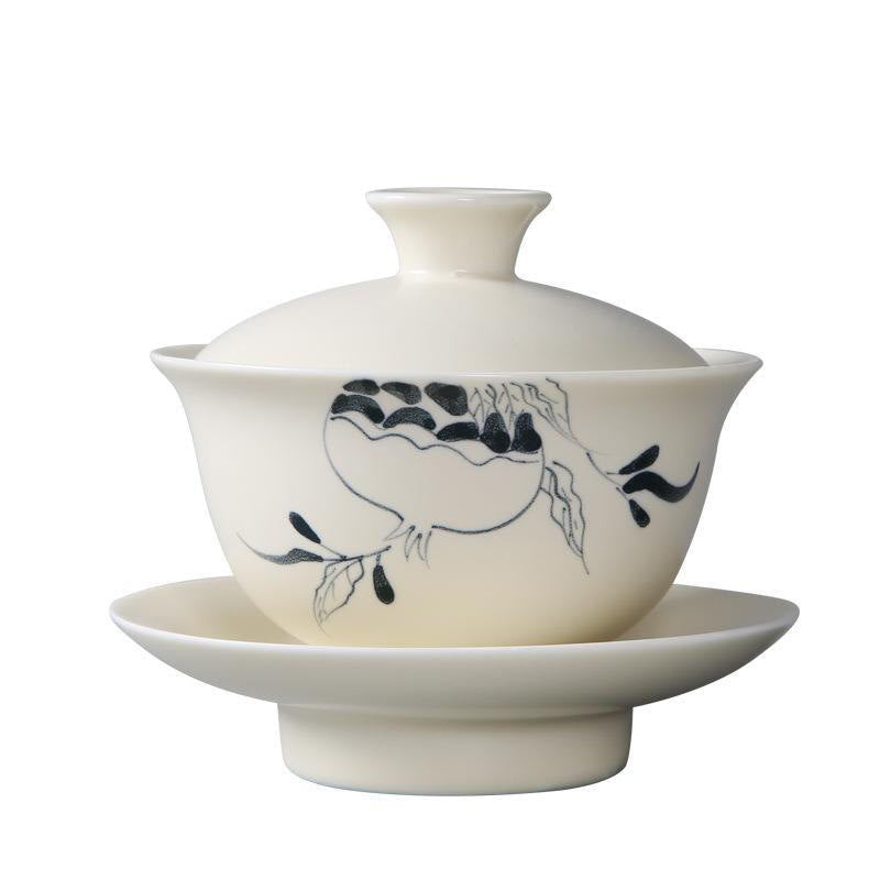 Handbemalte Keramik-Gaiwan-Teetasse mit Deckel, 200 ml | Zen-Dekor