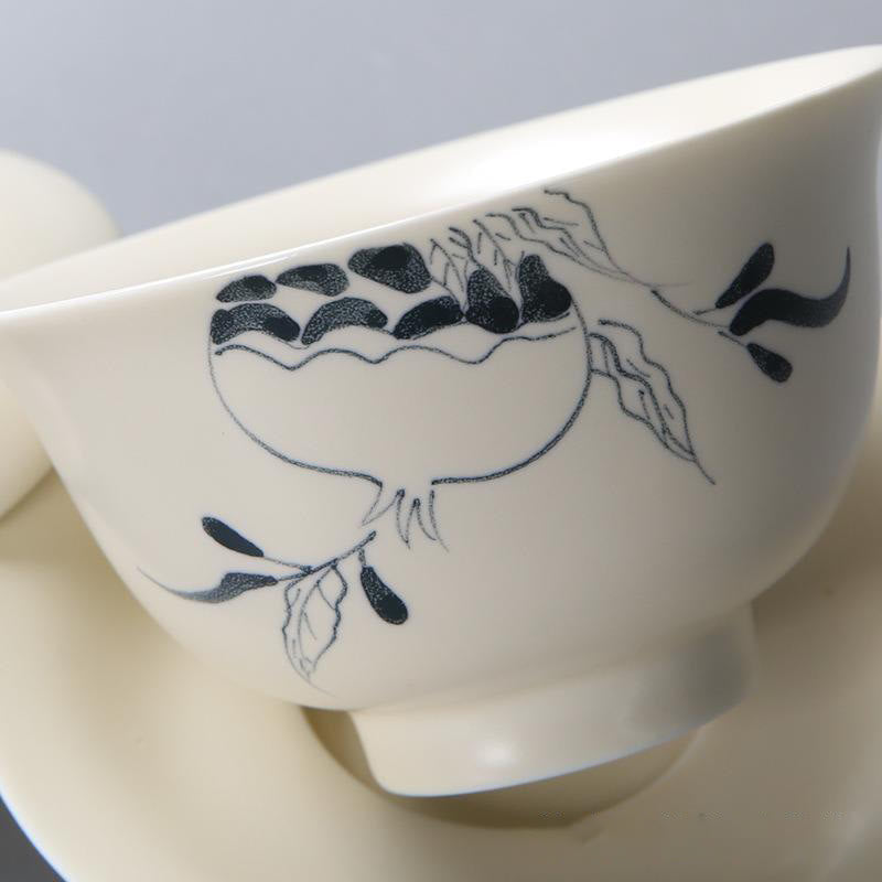 Handbemalte Keramik-Gaiwan-Teetasse mit Deckel, 200 ml | Zen-Dekor