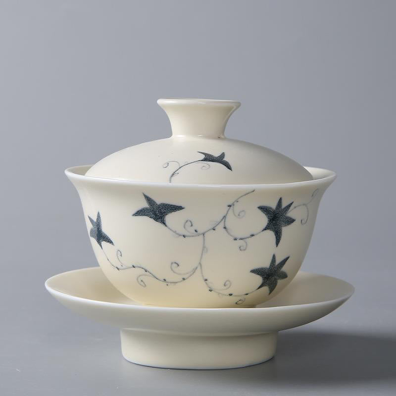 Handbemalte Keramik-Gaiwan-Teetasse mit Deckel, 200 ml | Zen-Dekor
