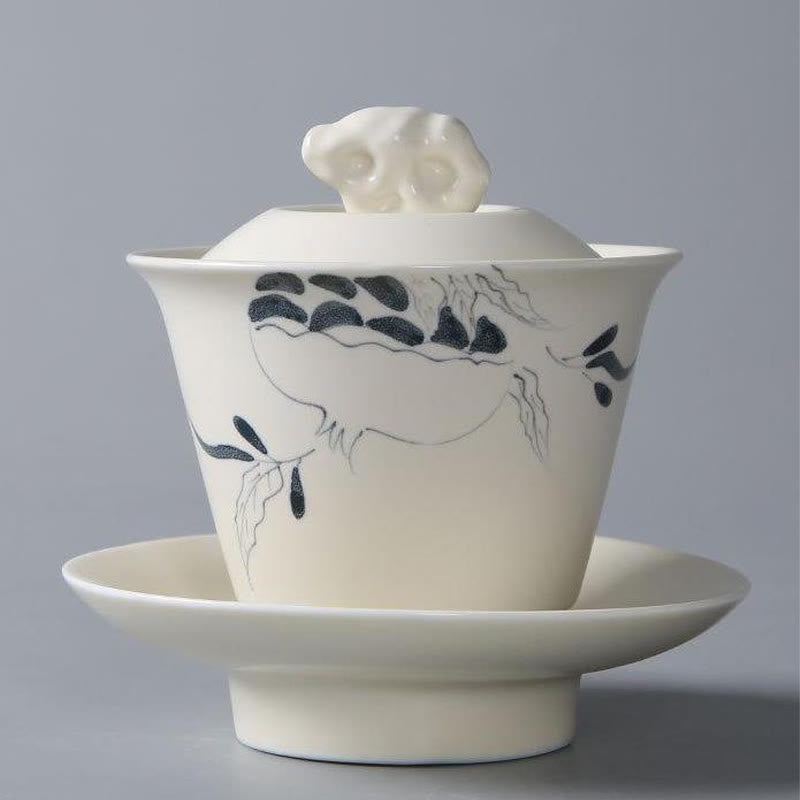 Handbemalte Keramik-Gaiwan-Teetasse mit Deckel, 200 ml | Zen-Dekor