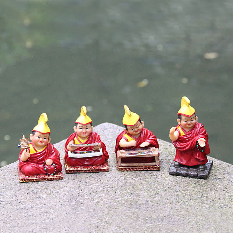 Handbemalte tibetische Lama-Figuren | Spirituelle Statuen aus Harz