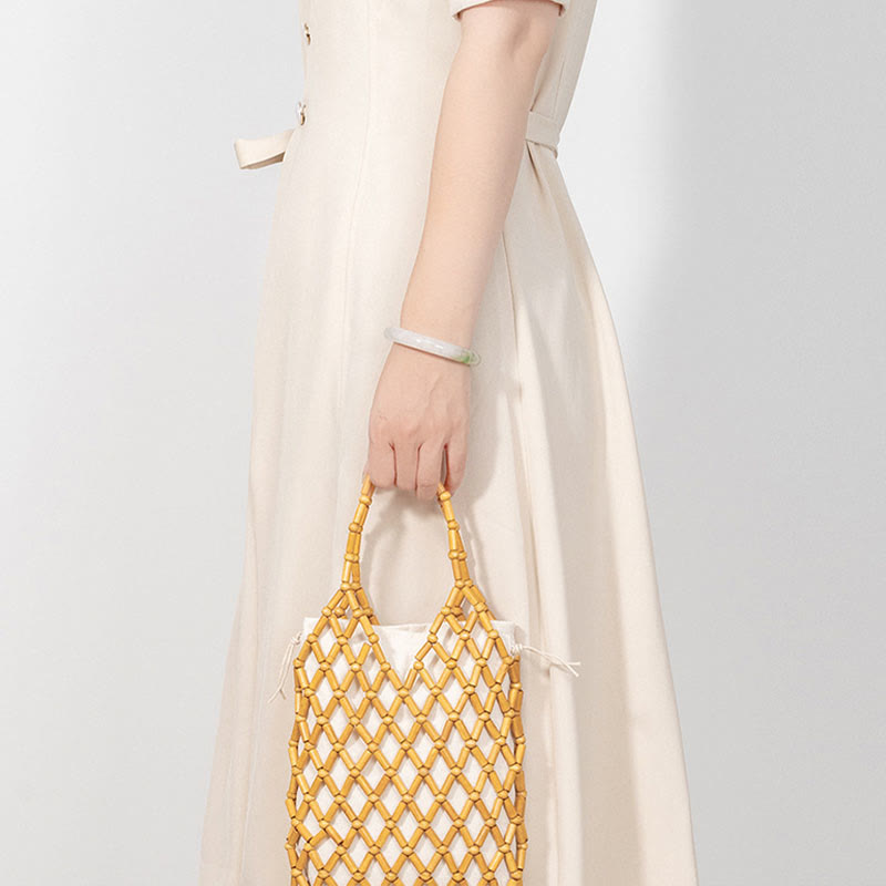 Handgewebte Netztasche mit hohlen Holzperlen | Spiritueller Schmuck