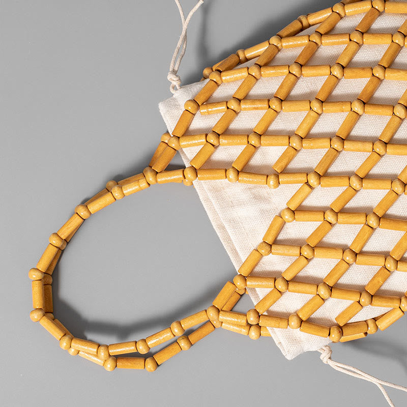 Handgewebte Netztasche mit hohlen Holzperlen | Spiritueller Schmuck