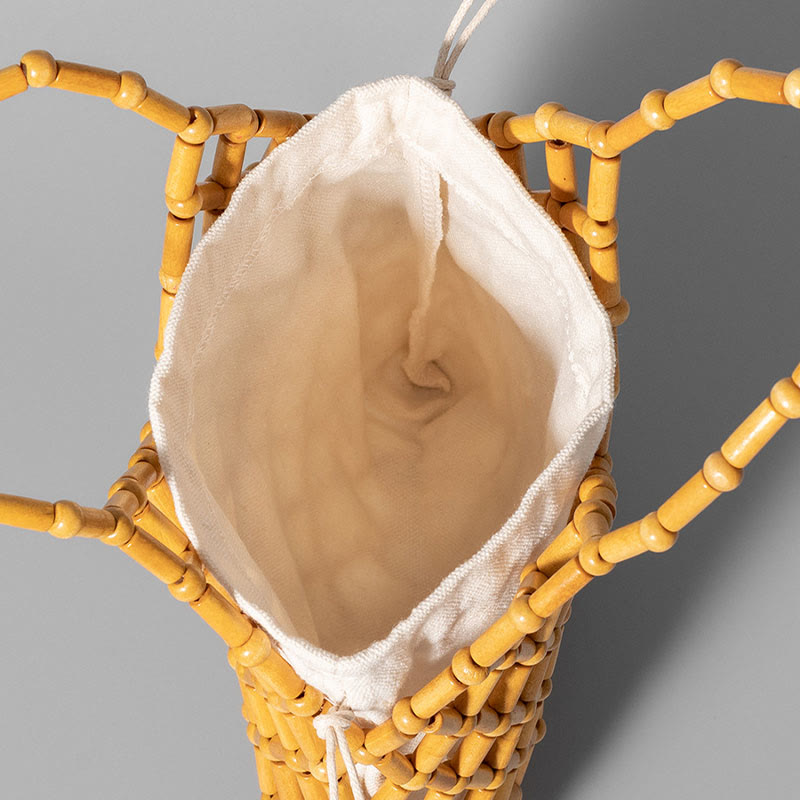 Handgewebte Netztasche mit hohlen Holzperlen | Spiritueller Schmuck