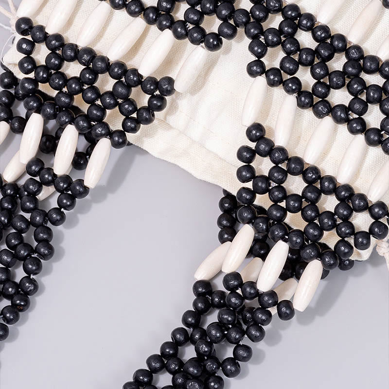 Handgewebte runde Umhängetasche aus Holzperlen | Spirituelles Accessoire