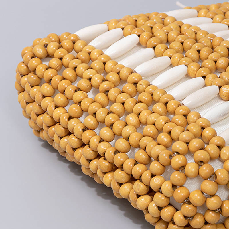 Handgewebte runde Umhängetasche aus Holzperlen | Spirituelles Accessoire