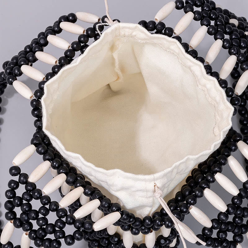 Handgewebte runde Umhängetasche aus Holzperlen | Spirituelles Accessoire