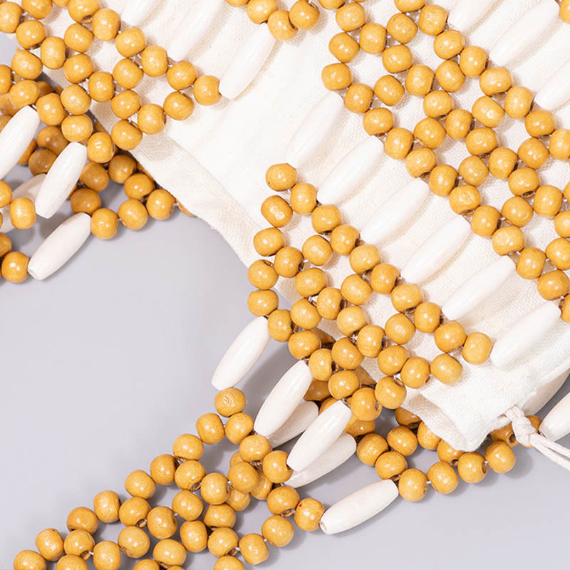 Handgewebte runde Umhängetasche aus Holzperlen | Spirituelles Accessoire