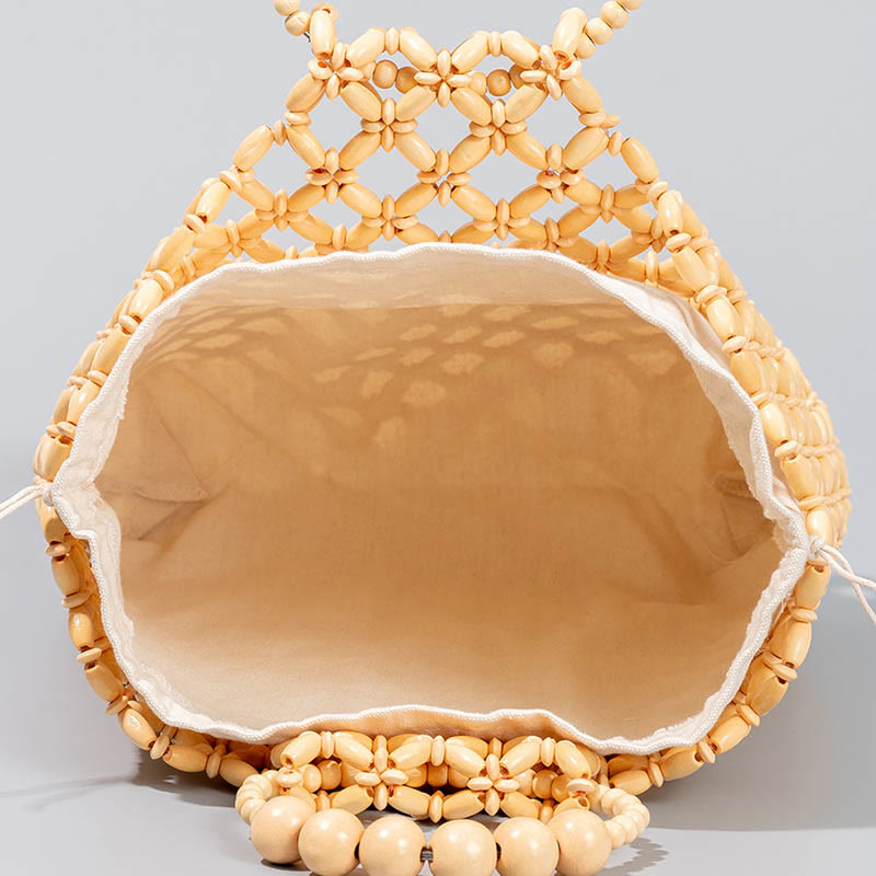 Handgewebte Holzperlentasche 30cm Umweltfreundliches Accessoire