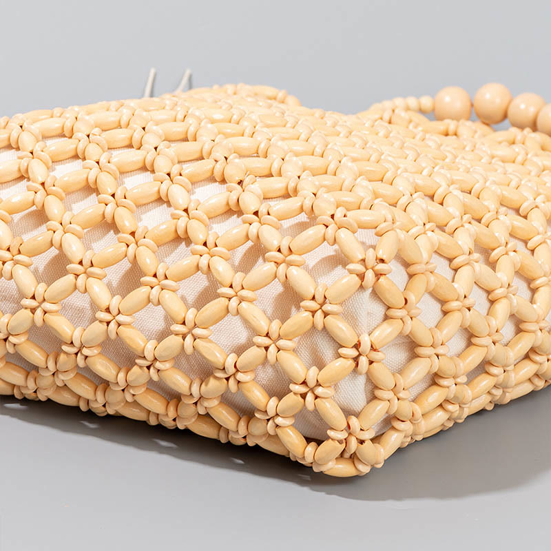 Handgewebte Holzperlentasche 30cm Umweltfreundliches Accessoire