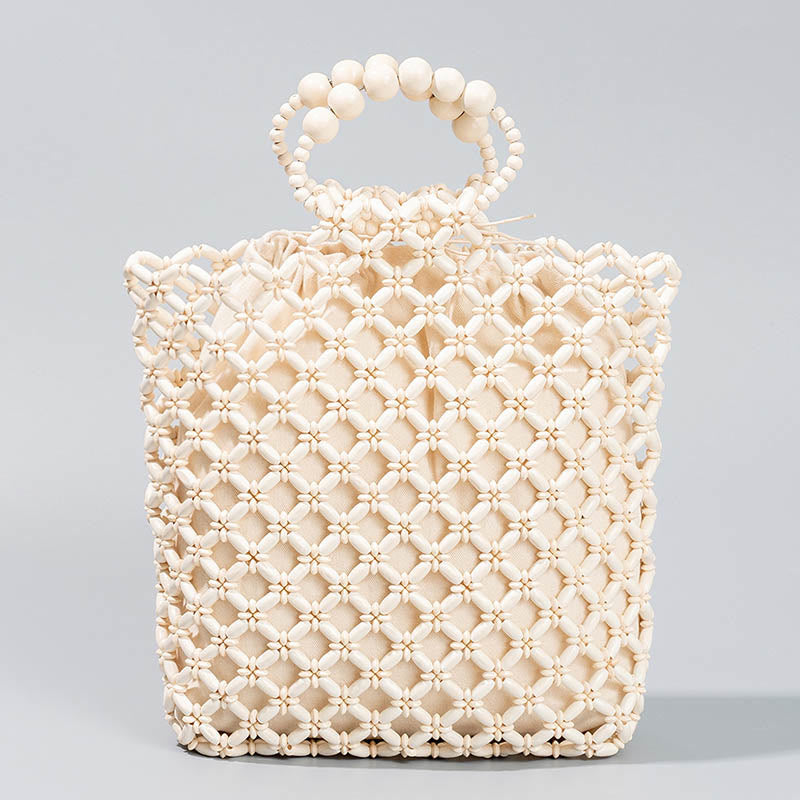 Handgewebte Holzperlentasche 30cm Umweltfreundliches Accessoire