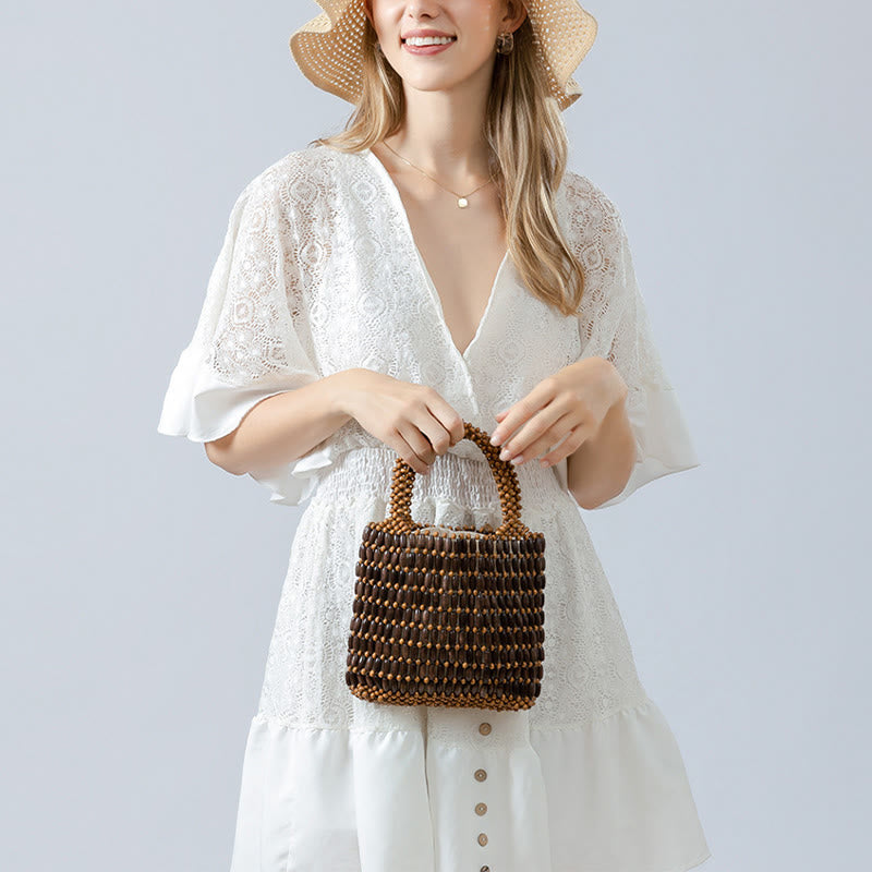 Handgewebte Handtasche aus Holzperlen - Boho Spirituelle Tasche